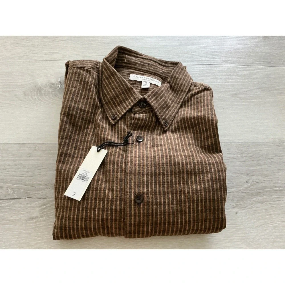Banana Republic Flannel Shirt Brown Plaid Medium‎ Tall New With Tags